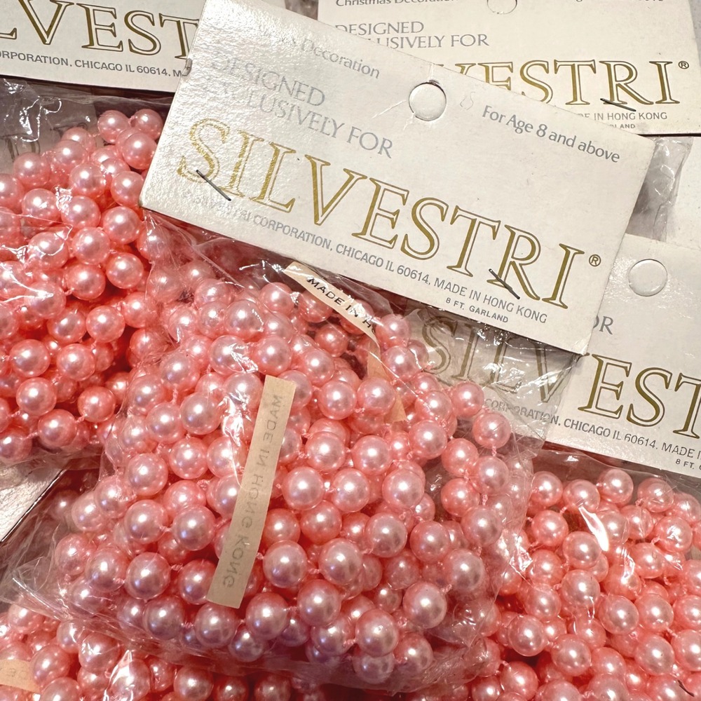 Vintage Silvestri Pink Faux Pearl Bead Garland 8ft Strands Lot of 10 Bulk 80ft